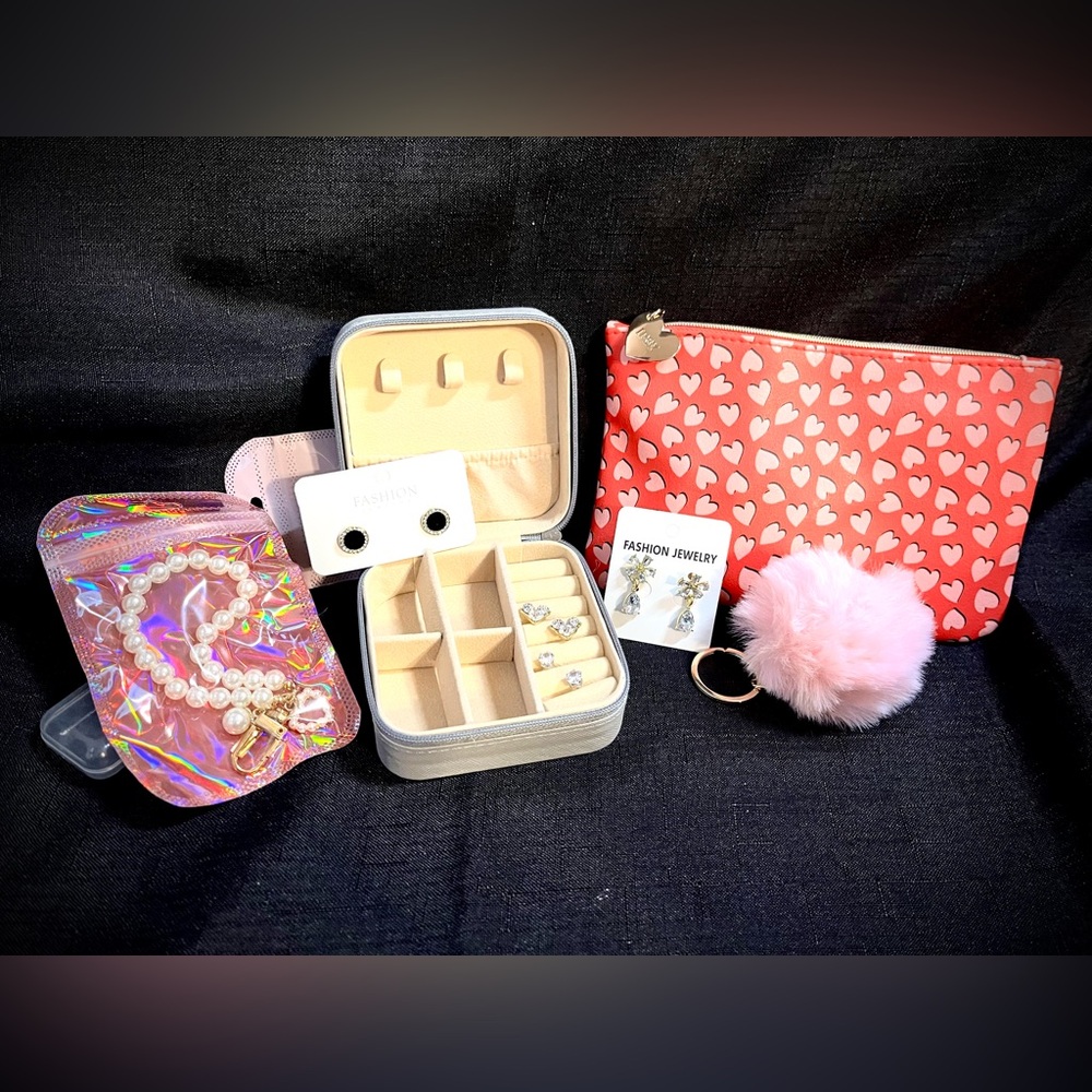 Jewelry & Accessories Bundle - 4 Earrings Sets, 2 Cases, 2 Keychains - 2 for $22